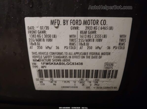1FM5K8AB9LGC83438 2020 FORD POLICE INTERCEPTOR Gray Շարժիչի բաժամունքի տեսք