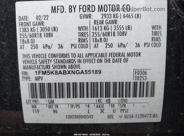 1FM5K8ABXNGA55189 2022 FORD POLICE INTERCEPTOR Black Widok komory silnika