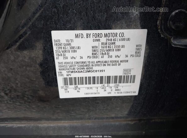 1FM5K8AC2MGC01351 2021 FORD POLICE INTERCEPTOR Black Вид підкапотного простору