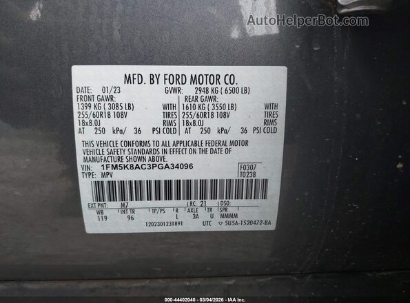 1FM5K8AC3PGA34096 2023 FORD POLICE INTERCEPTOR Gray 