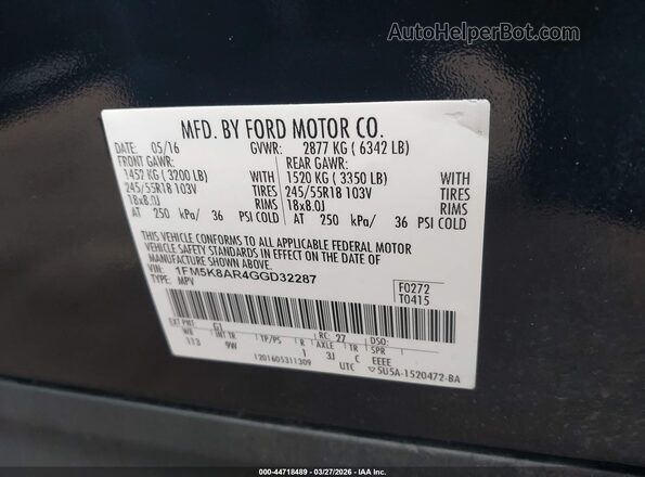 1FM5K8AR4GGD32287 2016 FORD UTILITY POLICE INTERCEPTOR Black Engine compartment view