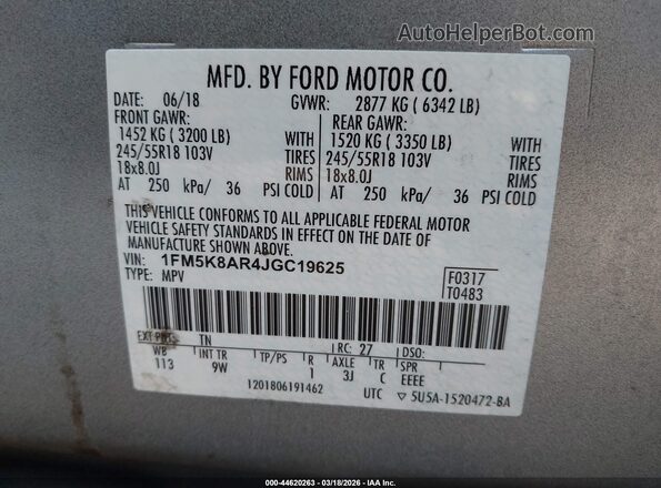 1FM5K8AR4JGC19625 2018 FORD POLICE INTERCEPTOR Silver 