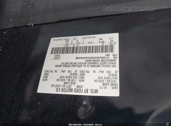 1FM5K8AR8GGA08386 2016 FORD UTILITY POLICE INTERCEPTOR Черный Вид наклейки с VIN-кодом