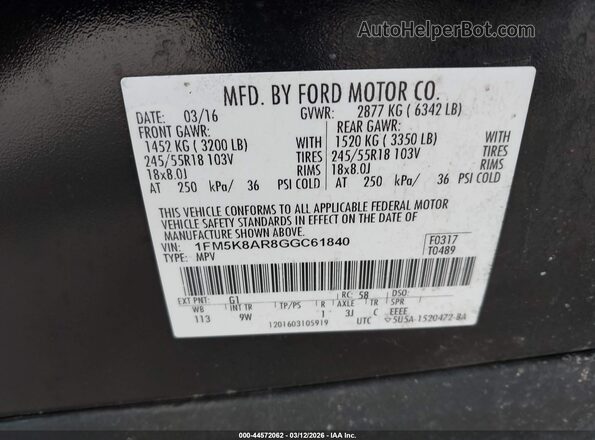 1FM5K8AR8GGC61840 2016 FORD UTILITY POLICE INTERCEPTOR Black Vista del compartimento del motor