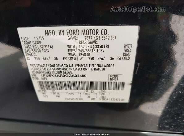 1FM5K8AR9GGA04489 2016 FORD UTILITY POLICE INTERCEPTOR Black Widok komory silnika