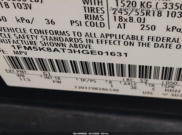 1FM5K8AT3HGE01631 2017 FORD UTILITY POLICE INTERCEPTOR Black 