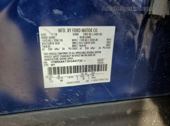 1FM5K8AT3KGA65132 2019 FORD FORD EXPLORER Blue 