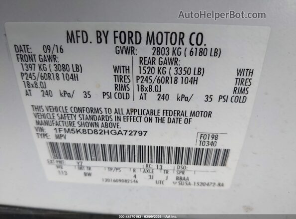 1FM5K8D82HGA72797 2017 FORD FORD EXPLORER White Widok komory silnika