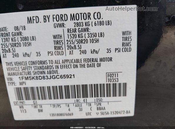 1FM5K8D83JGC65921 2018 FORD FORD EXPLORER Black Engine compartment view