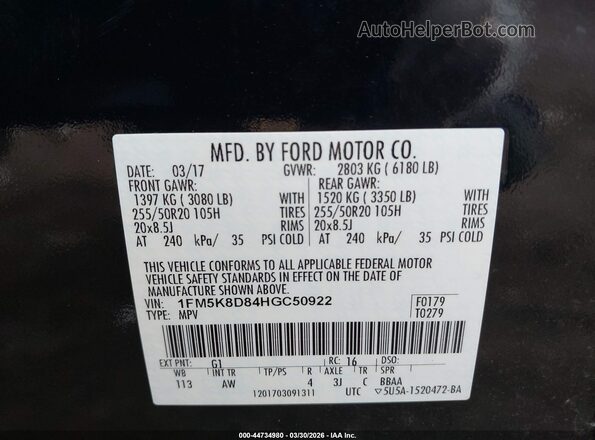 1FM5K8D84HGC50922 2017 FORD FORD EXPLORER Black Vista del compartimento del motor