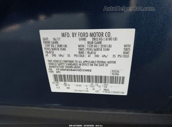 1FM5K8D84HGD33492 2017 FORD FORD EXPLORER Blue 