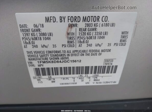 1FM5K8D84JGC15612 2018 FORD FORD EXPLORER Silver Widok komory silnika