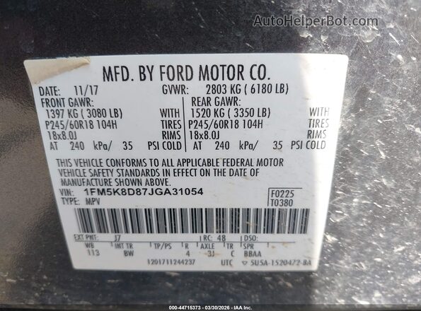 1FM5K8D87JGA31054 2018 FORD FORD EXPLORER Gray Widok komory silnika
