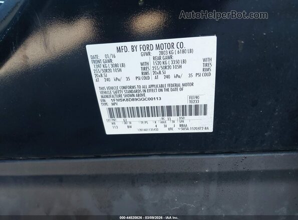 1FM5K8D89GGC00113 2016 FORD FORD EXPLORER Black Vista del compartimento del motor