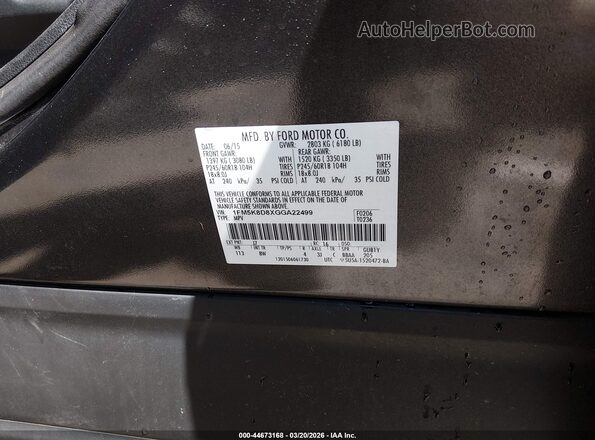 1FM5K8D8XGGA22499 2016 FORD FORD EXPLORER Gray Widok komory silnika
