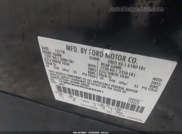 1FM5K8D8XKGA85501 2019 FORD FORD EXPLORER Black 