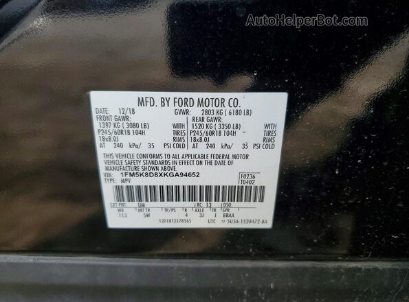 1FM5K8D8XKGA94652 2019 FORD FORD EXPLORER Черный Вид наклейки с VIN-кодом
