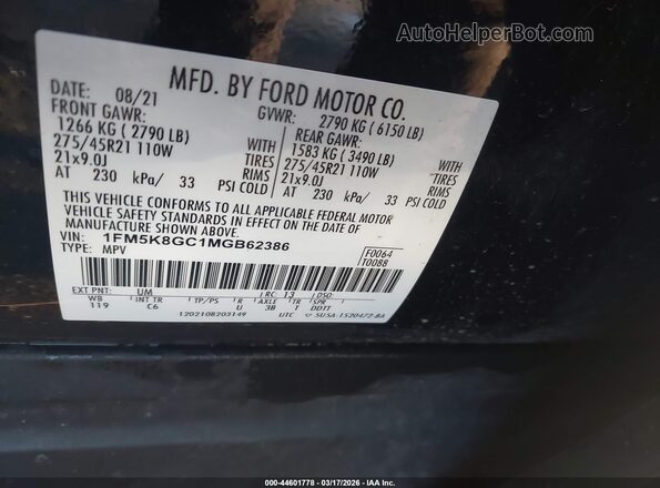 1FM5K8GC1MGB62386 2021 FORD FORD EXPLORER Black Engine compartment view