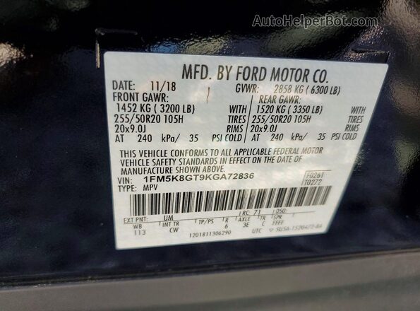 1FM5K8GT9KGA72836 2019 FORD FORD EXPLORER Черный 