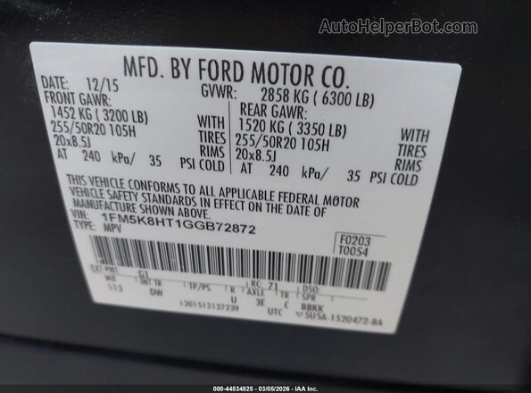 1FM5K8HT1GGB72872 2016 FORD FORD EXPLORER Black Вид підкапотного простору