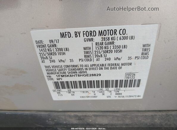 1FM5K8HT8HGE28829 2017 FORD FORD EXPLORER Silver 