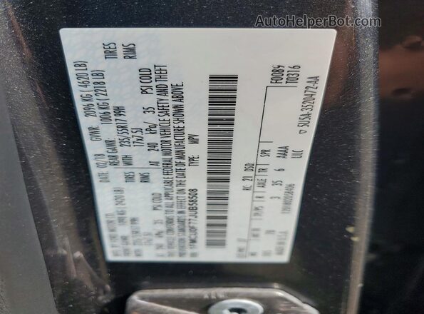 1FMCU0F77JUB58508 2018 FORD ESCAPE Gray Vista de la etiqueta del VIN