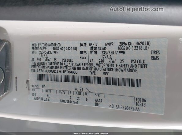 1FMCU0GD2HUE96686 2017 FORD ESCAPE White Вид підкапотного простору