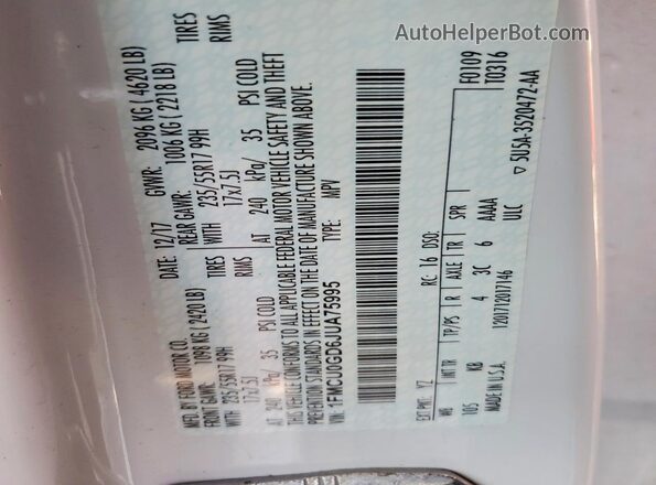 1FMCU0GD6JUA75995 2018 FORD ESCAPE White Вид наклейки з VIN-кодом