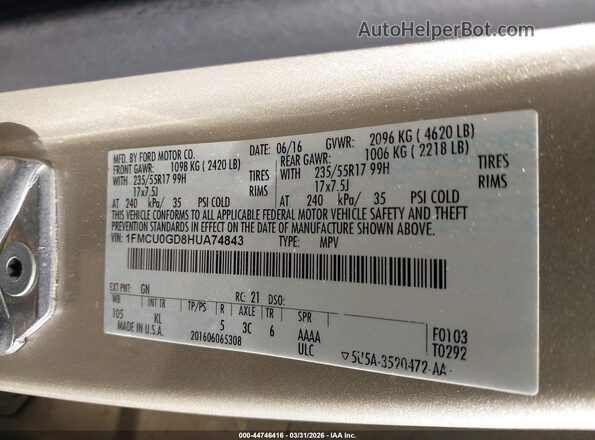 1FMCU0GD8HUA74843 2017 FORD ESCAPE Gold 