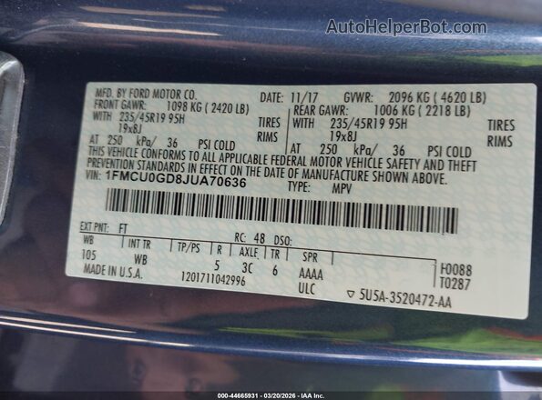 1FMCU0GD8JUA70636 2018 FORD ESCAPE Blue 