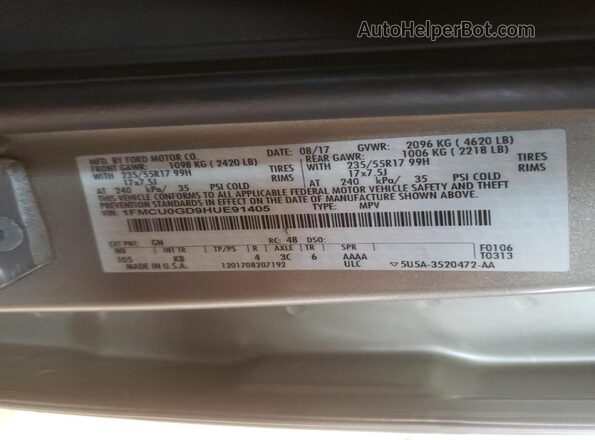 1FMCU0GD9HUE91405 2017 FORD ESCAPE Beige Vista de los asientos traseros