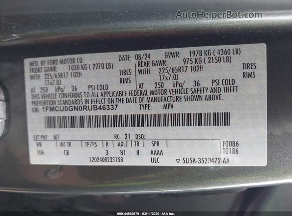 1FMCU0GN0RUB46337 2024 FORD ESCAPE Gray Вид підкапотного простору