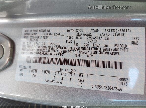 1FMCU0GN2RUB22797 2024 FORD ESCAPE Silver Engine compartment view