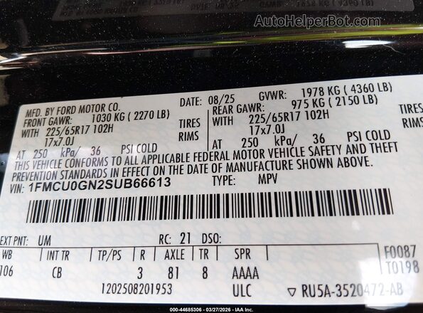 1FMCU0GN2SUB66613 2025 FORD ESCAPE Black Вид підкапотного простору