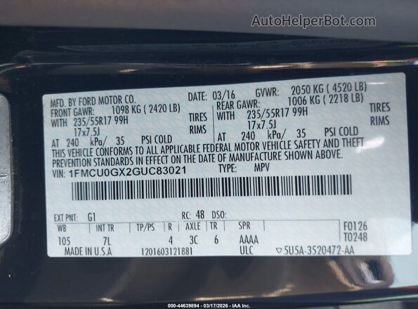 1FMCU0GX2GUC83021 2016 FORD ESCAPE Black Vista del compartimento del motor