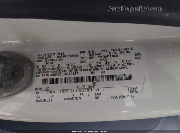 1FMCU0H65LUB89327 2020 FORD ESCAPE White Շարժիչի բաժամունքի տեսք
