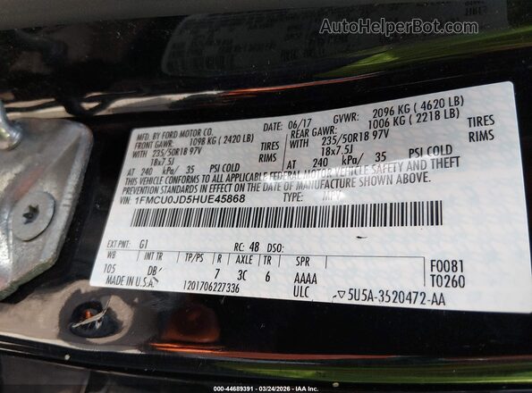 1FMCU0JD5HUE45868 2017 FORD ESCAPE Black Engine compartment view