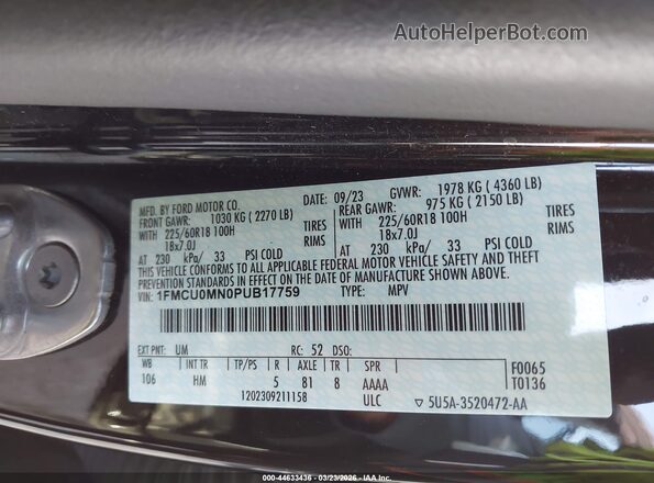 1FMCU0MN0PUB17759 2023 FORD ESCAPE Черный 