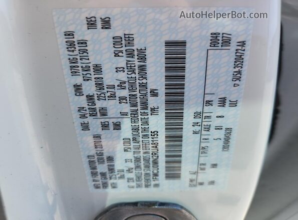1FMCU0MN2RUA81155 2024 FORD ESCAPE White Widok naklejki z numerem VIN