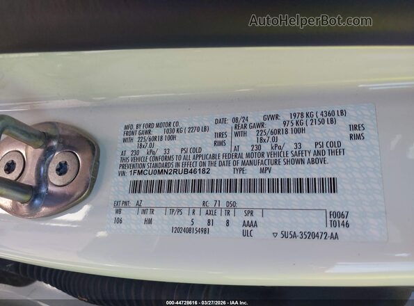 1FMCU0MN2RUB46182 2024 FORD ESCAPE White Շարժիչի բաժամունքի տեսք
