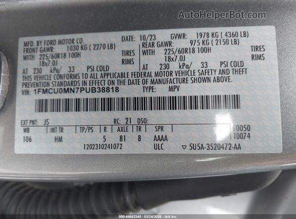1FMCU0MN7PUB38818 2023 FORD ESCAPE Gray Engine compartment view