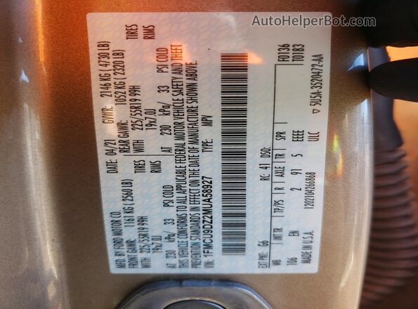 1FMCU9DZ2MUA58927 2021 FORD ESCAPE Желто-коричневый Вид подкапотного пространства