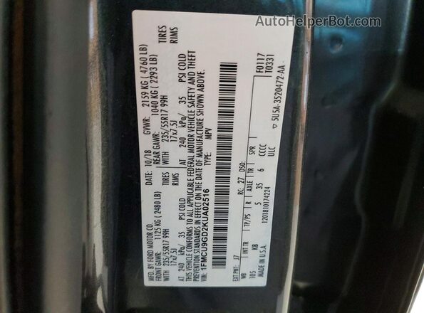 1FMCU9GD2KUA02516 2019 FORD ESCAPE Charcoal 