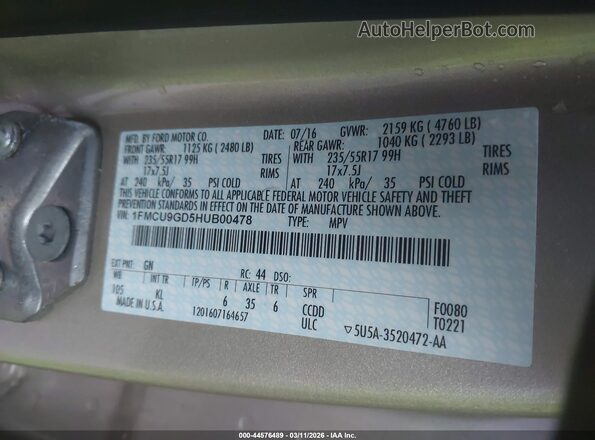 1FMCU9GD5HUB00478 2017 FORD ESCAPE Tan Շարժիչի բաժամունքի տեսք