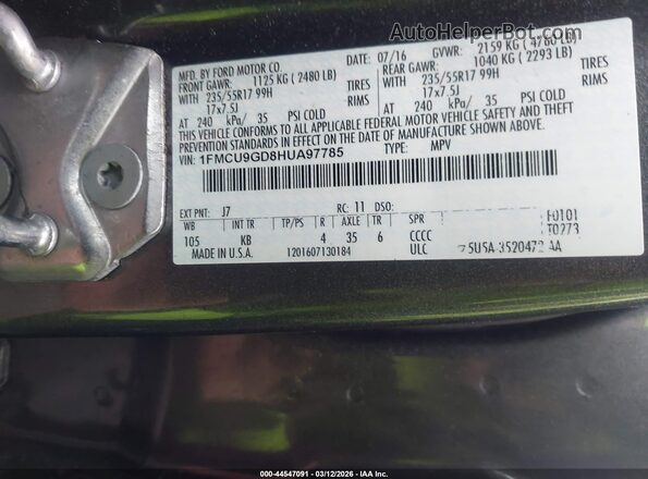 1FMCU9GD8HUA97785 2017 FORD ESCAPE Gray 