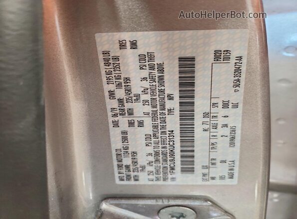 1FMCU9J90KUC31314 2019 FORD ESCAPE Silver 