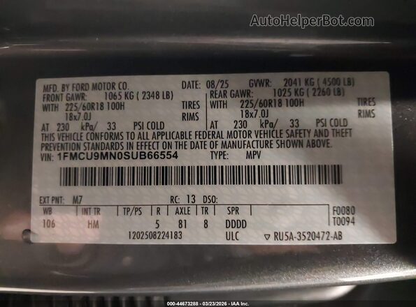 1FMCU9MN0SUB66554 2025 FORD ESCAPE Gray Vista del compartimento del motor