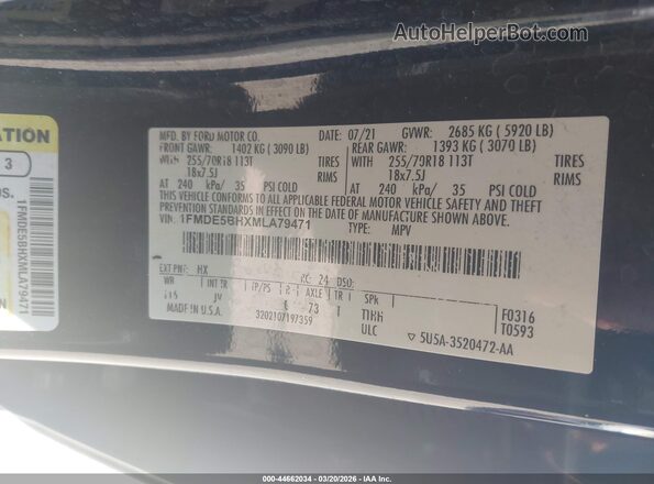1FMDE5BHXMLA79471 2021 FORD BRONCO Dark Blue Widok komory silnika