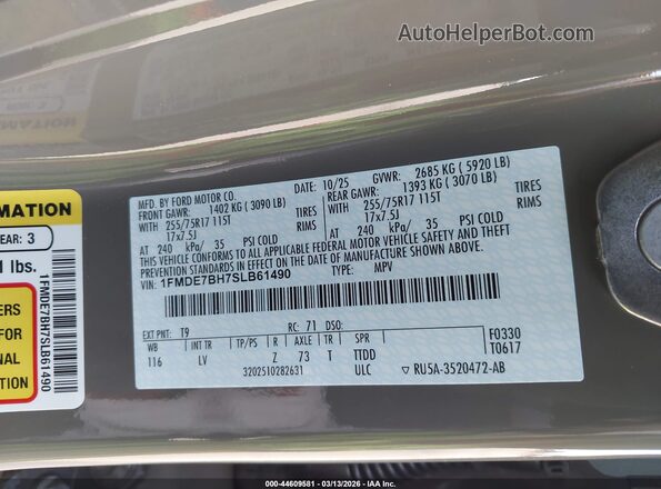 1FMDE7BH7SLB61490 2025 FORD BRONCO Gray Շարժիչի բաժամունքի տեսք