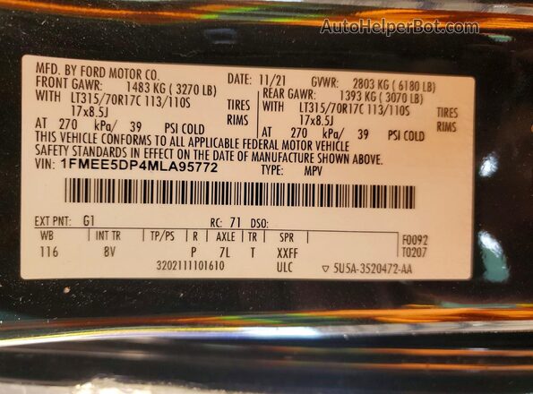 1FMEE5DP4MLA95772 2021 FORD BRONCO Black VIN կոդի պիտակի տեսք